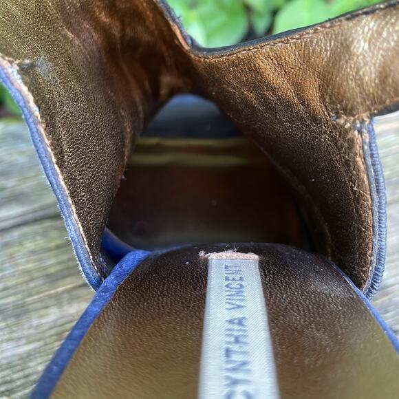 Cynthia Vincent Astrid Metallic Leather Suede Designer Platform Sandals Heels - Picture 13 of 15